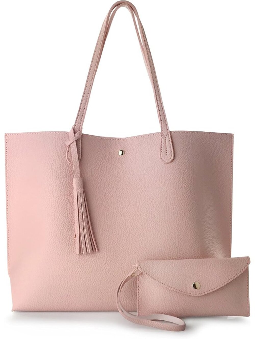 Women's Pink Faux Leather Minimalist Clean Cut Pebbled Shoulder Tote Bags